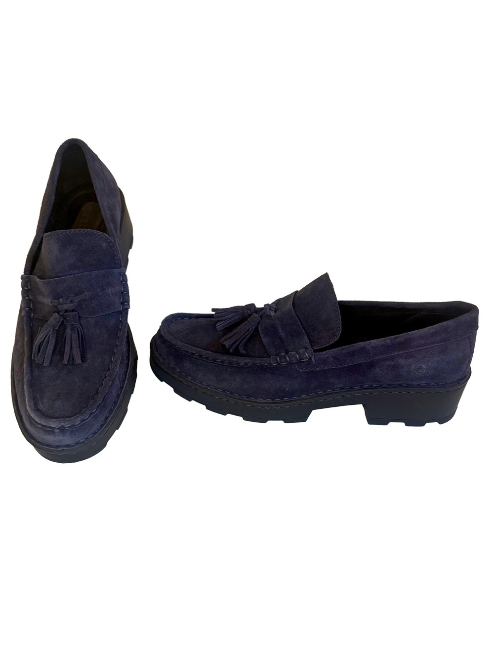 Børn Capri Navy Blue Suede Tassel Lug Sole Platform Loafers Women’s 9.5M